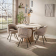 Table à manger - Table à manger ronde Jimi Ø120 cm céramique travertin beige - Dimehouse