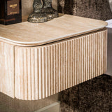 Table de chevet flottante avec 1 tiroir Jimi en céramique beige travertin