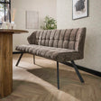 Eetkamerbanken - Eetkamerbank Lino Chenille Stof Rich Taupe 180 cm Geblokt - Dimehouse