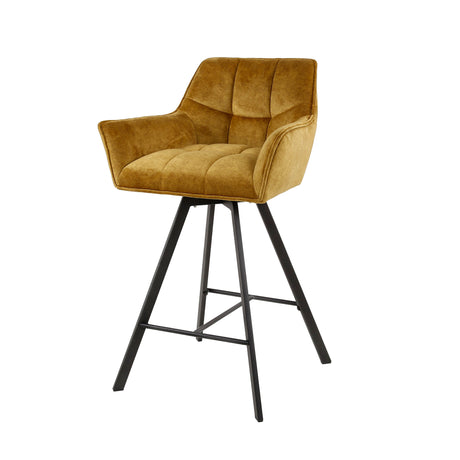 Ensemble de 2 tabourets de bar en velours Lino doré pivotants 