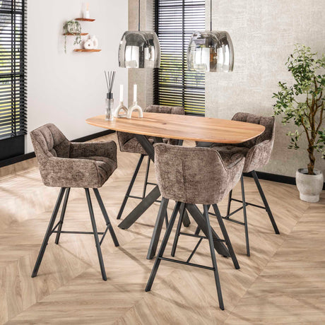 Tabouret de bar Lino en velours chenille couleur riche taupe pivotant 
