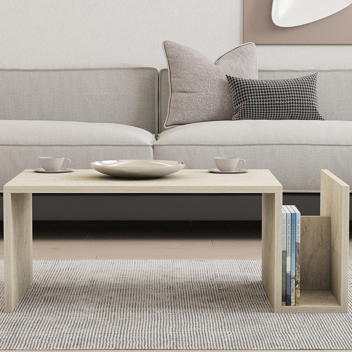 Salontafel Rechthoekig Travertijn Mebo - Met Boekenhouder - 87x50 cm
