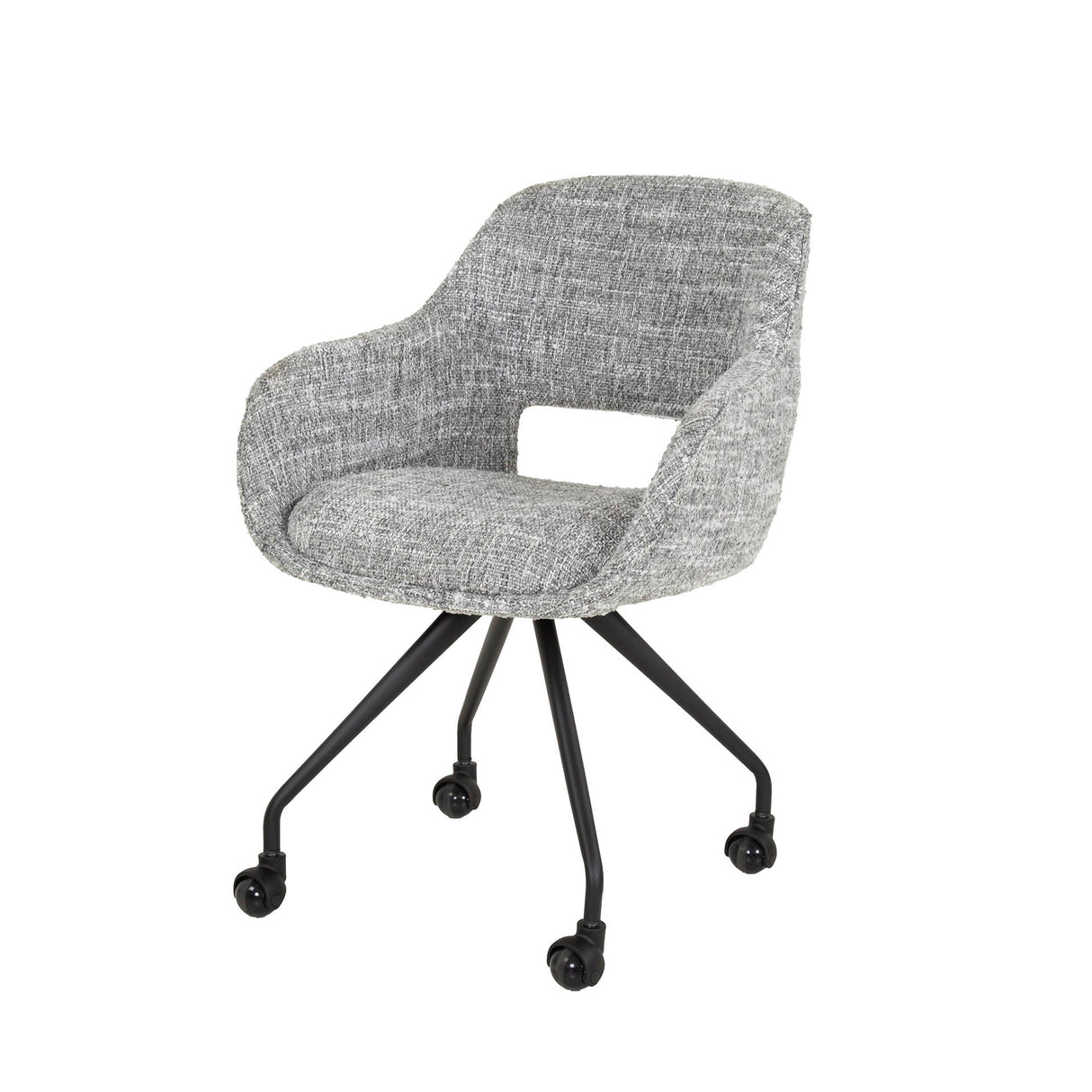 Chaise de salle à manger avec roulettes Springo pivotante en tissu gris acier 
