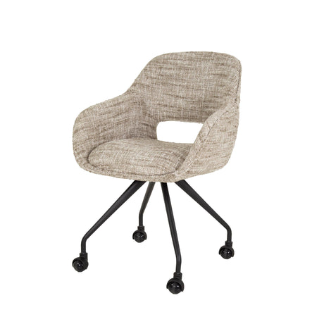 Ensemble de 2 chaises de salle à manger avec roulettes, pivotantes Springo, tissu Eagle, sable 