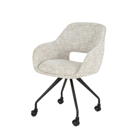 Ensemble de 2 chaises de salle à manger avec roulettes, Springo pivotante, tissu Eagle, crème 