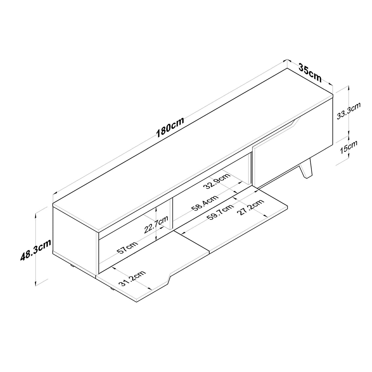 TV Meubel Osiris Wit Licht Walnoot Melamine 180x48,6x35 cm