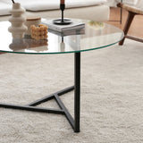 Table basse ronde en verre 75 cm - Cadre en métal noir 