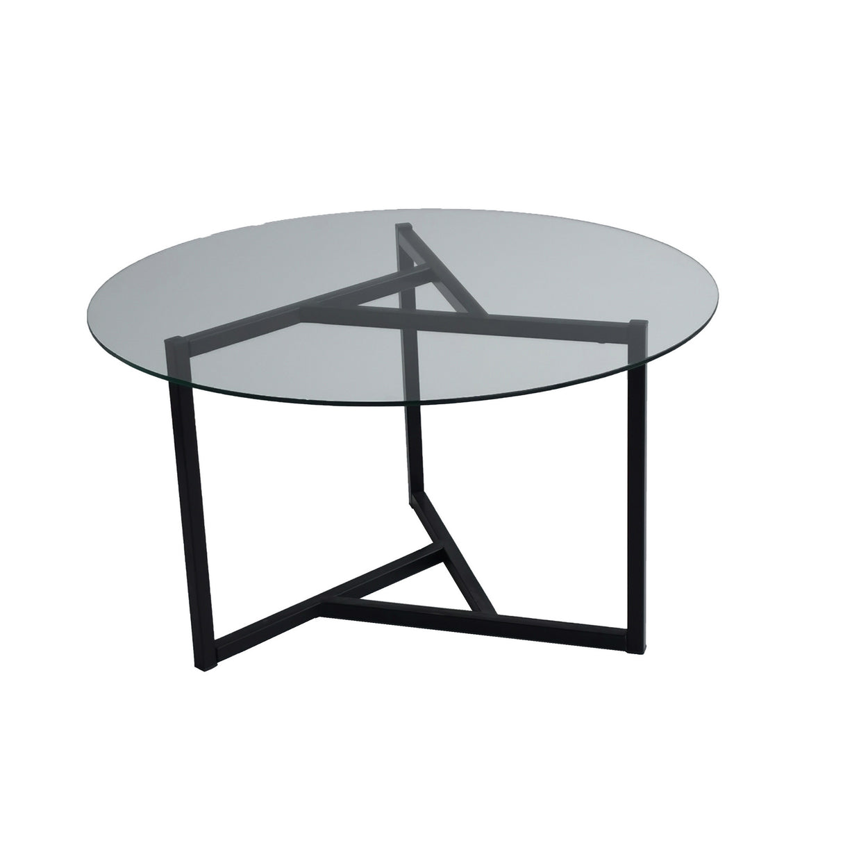 Table basse ronde en verre 75 cm - Cadre en métal noir 