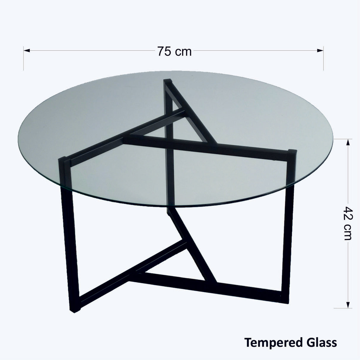 Table basse ronde en verre 75 cm - Cadre en métal noir 