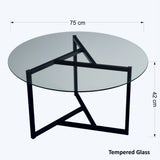 Table basse ronde en verre 75 cm - Cadre en métal noir 