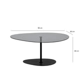 Table basse design organique en verre teinté Torpo - cadre en métal noir 