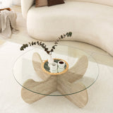 Table basse ronde en verre 75 cm Travertin - Hima 