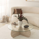 Table basse ronde en verre 75 cm Travertin - Hima 