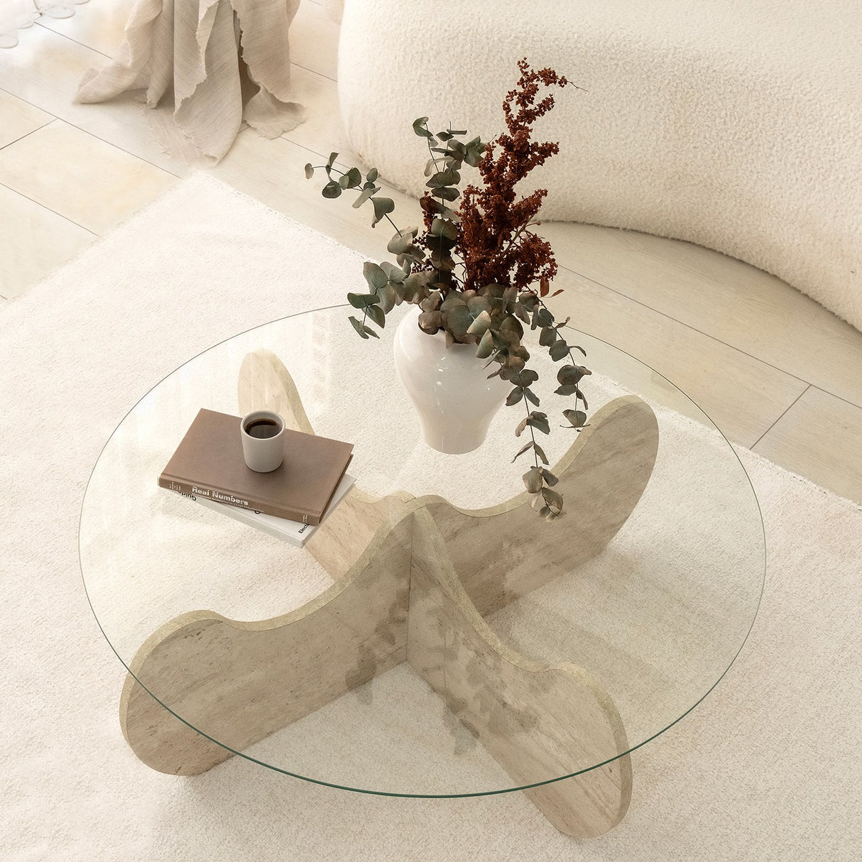Table basse ronde en verre 75 cm Travertin - Hima 