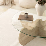 Table basse ronde en verre 75 cm Travertin - Hima 