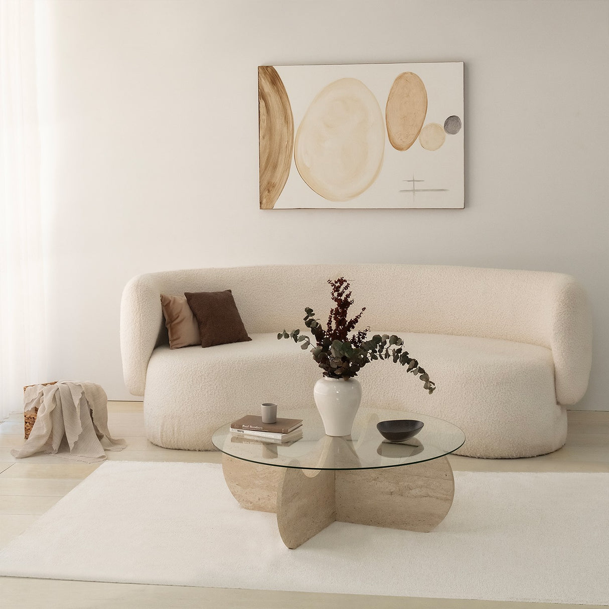 Table basse ronde en verre 75 cm Travertin - Hima 