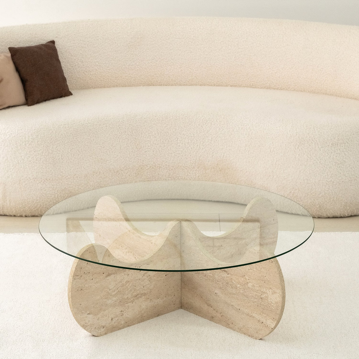 Table basse ronde en verre 75 cm Travertin - Hima 