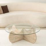 Table basse ronde en verre 75 cm Travertin - Hima 