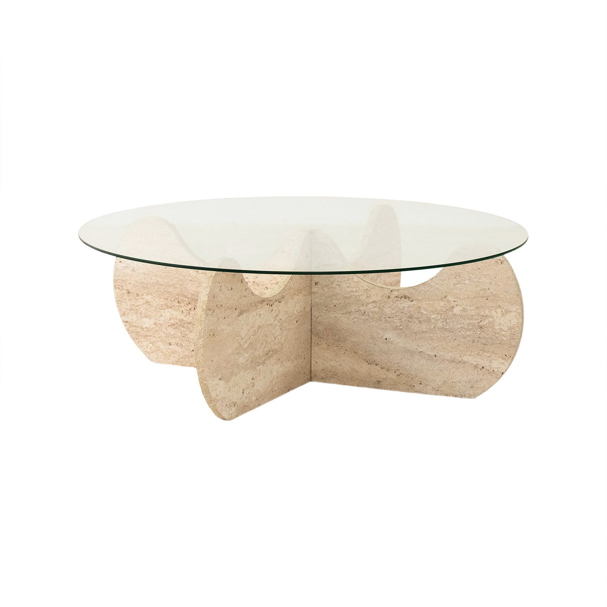 Table basse ronde en verre 75 cm Travertin - Hima 