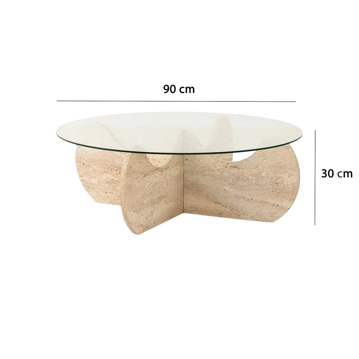 Table basse ronde en verre 75 cm Travertin - Hima 