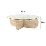 Table basse ronde en verre 75 cm Travertin - Hima 