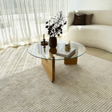Table basse ronde en verre Mio - 75 cm - Pied en bois 