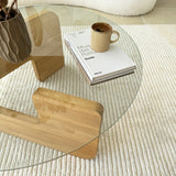 Table basse ronde en verre Mio - 75 cm - Pied en bois 
