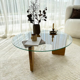 Table basse ronde en verre Mio - 75 cm - Pied en bois 