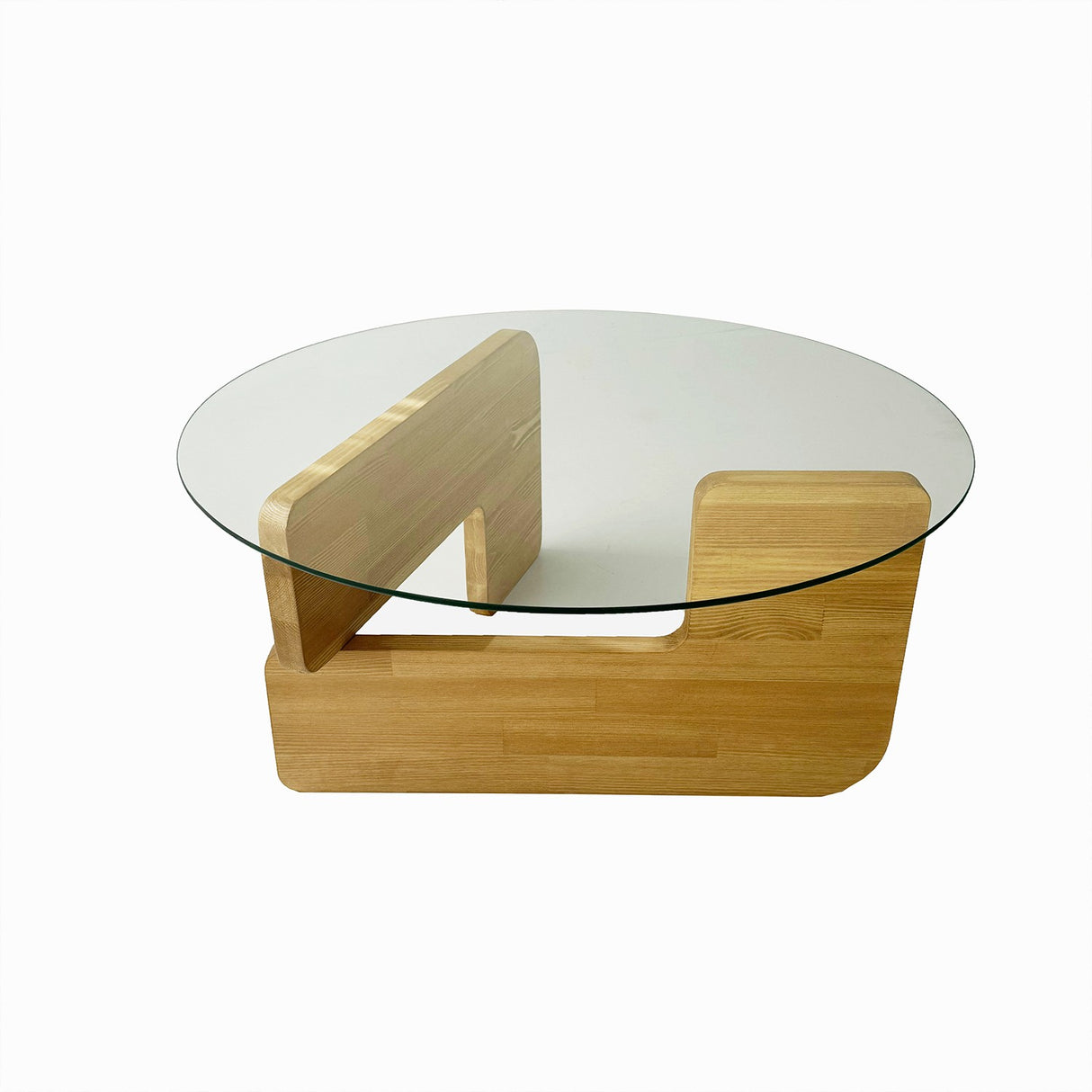 Table basse ronde en verre Mio - 75 cm - Pied en bois 