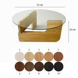 Table basse ronde en verre Mio - 75 cm - Pied en bois 