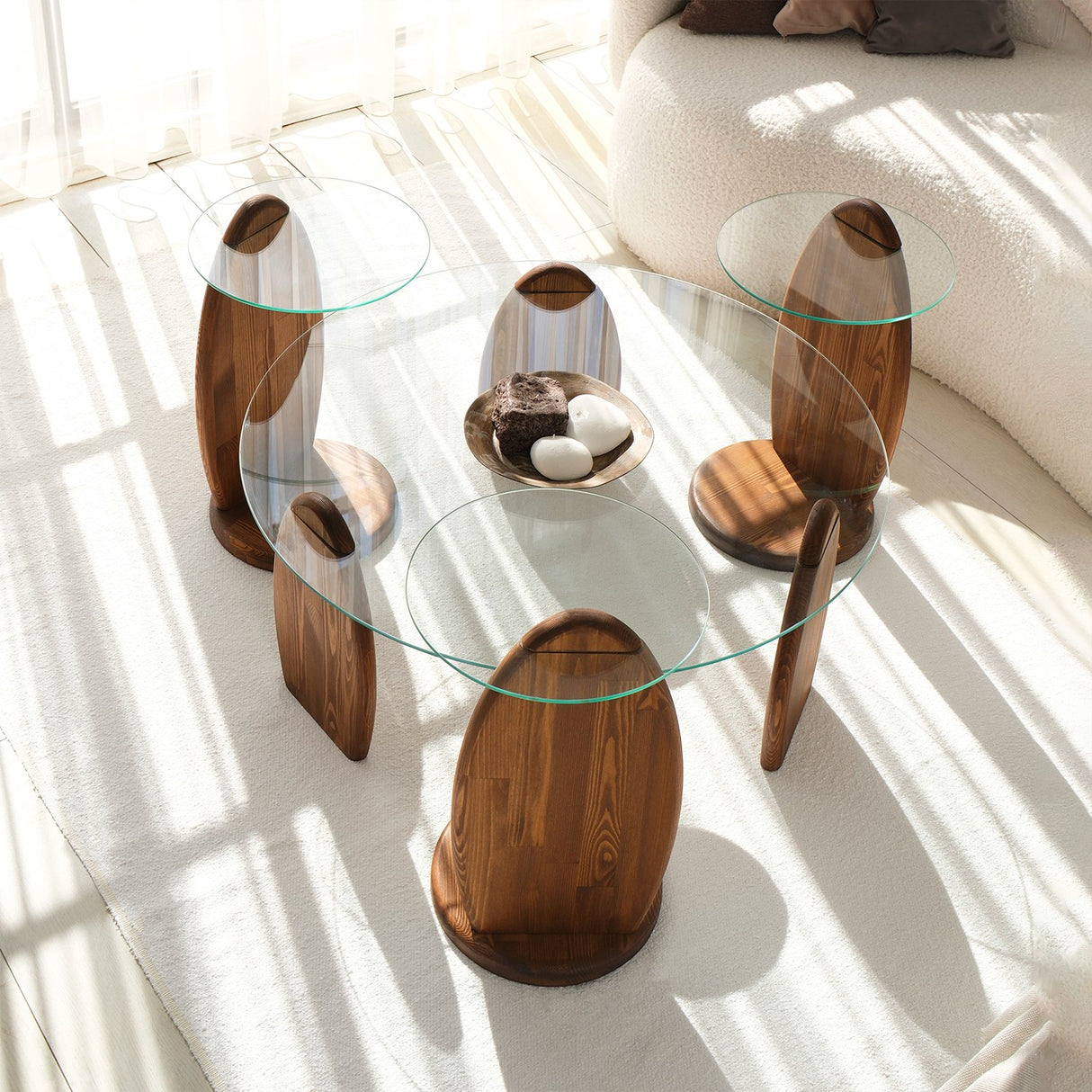 Table basse ronde 90 cm Sunf - Pied en bois 