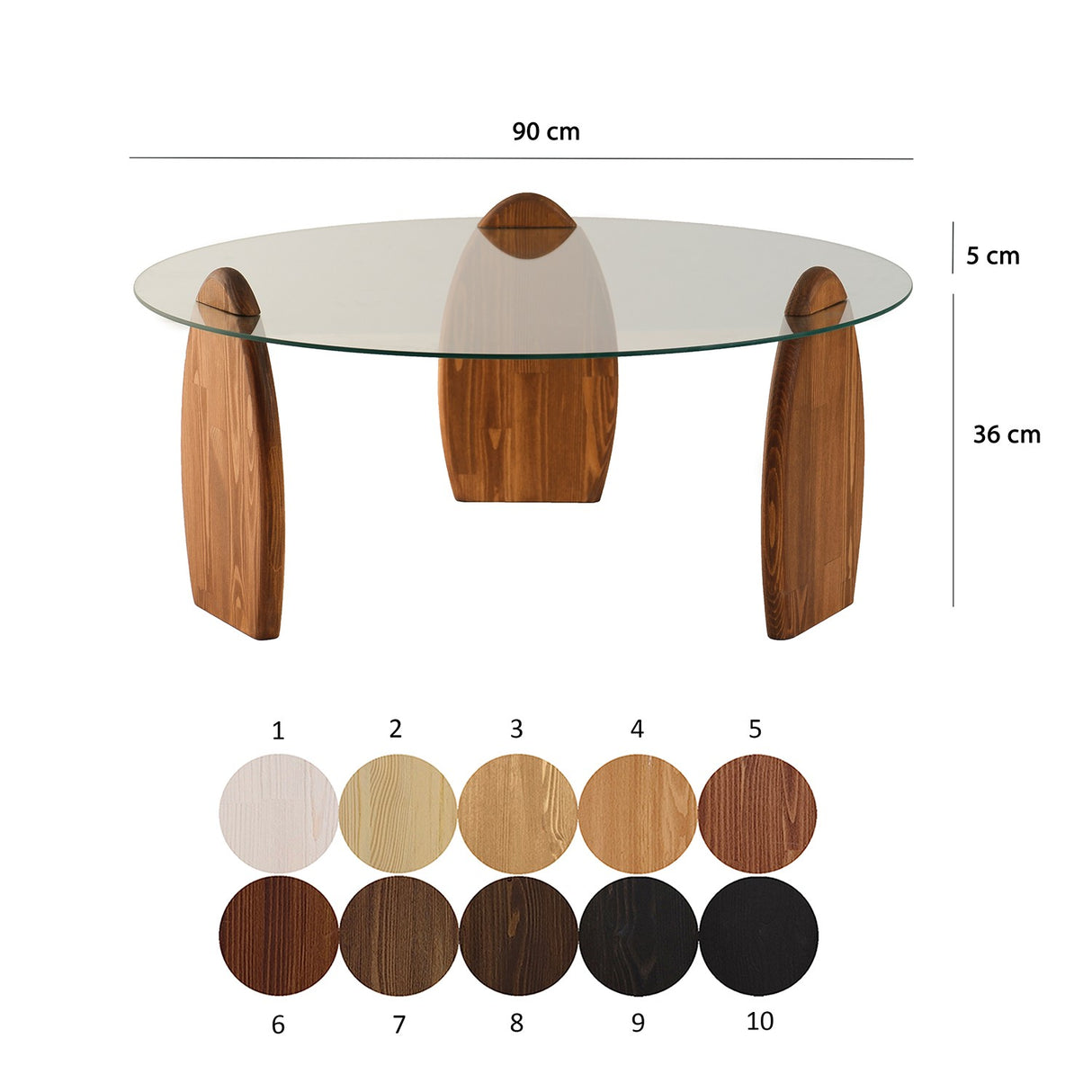 Table basse ronde 90 cm Sunf - Pied en bois 