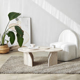 Table basse organique en travertin look marbre Melta - 105x65 cm 