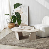 Table basse organique en travertin look marbre Melta - 105x65 cm 