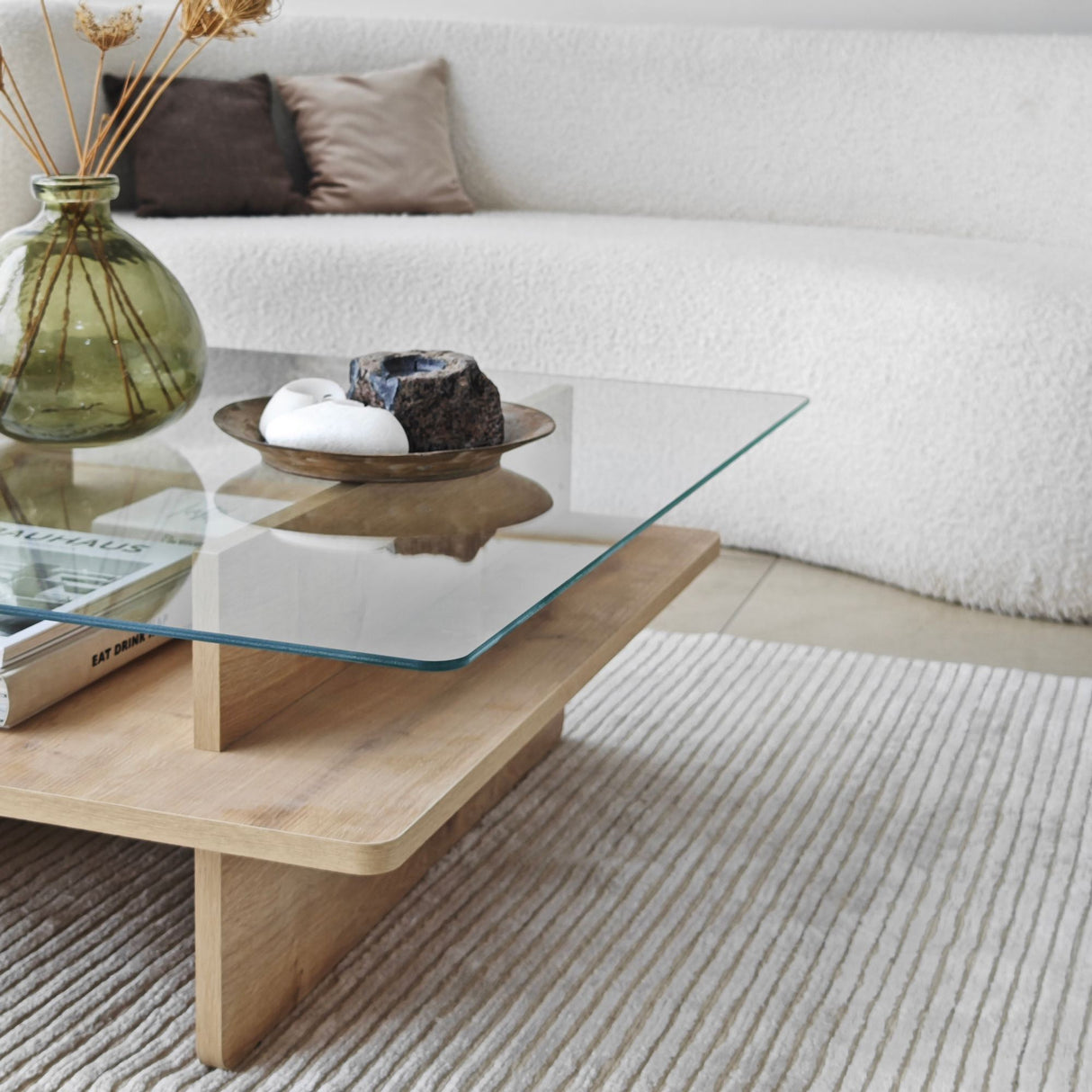 Table basse carrée en verre Sagu - Piètement en mélamine Sapphire - 90x90 cm 