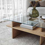 Table basse carrée en verre Sagu - Piètement en mélamine Sapphire - 90x90 cm 