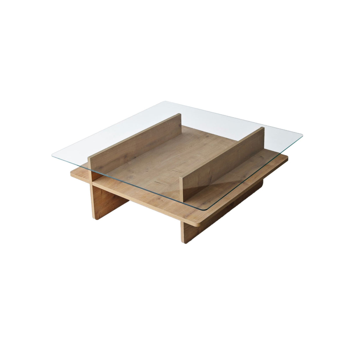 Table basse carrée en verre Sagu - Piètement en mélamine Sapphire - 90x90 cm 