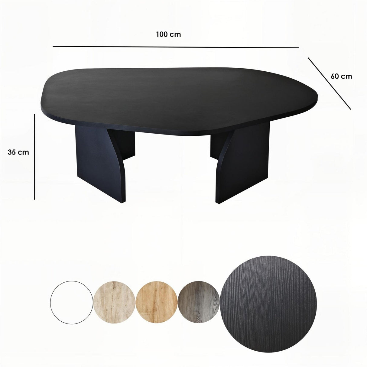 Table basse Rock ovale noire 100 x 60 cm bois composite enduit mélaminé