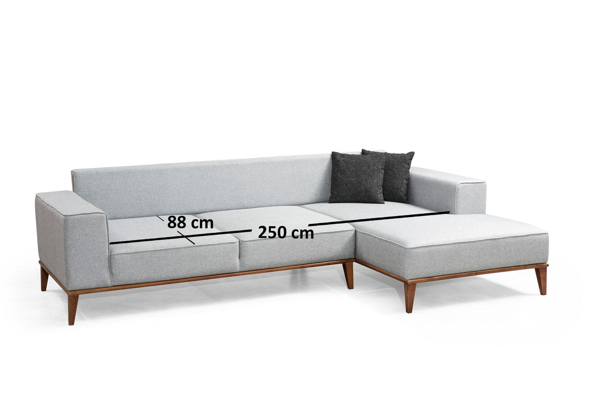 Canapé d'angle avec fonction couchage droit Montana gris clair