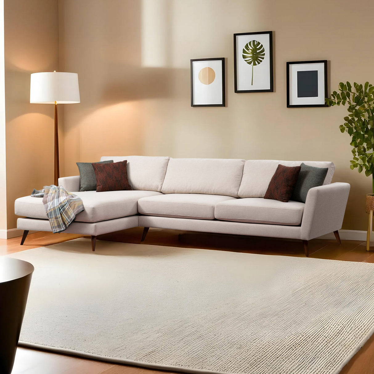 Canapé d'angle avec fonction couchage Gauche Mayorka Beige