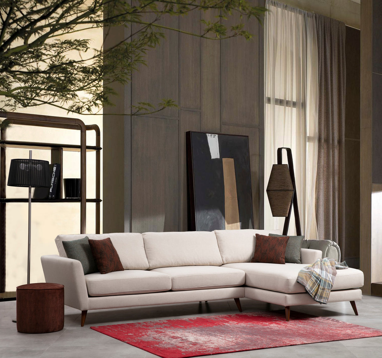 Canapé d'angle avec fonction couchage Droit Mayorka Beige Marron