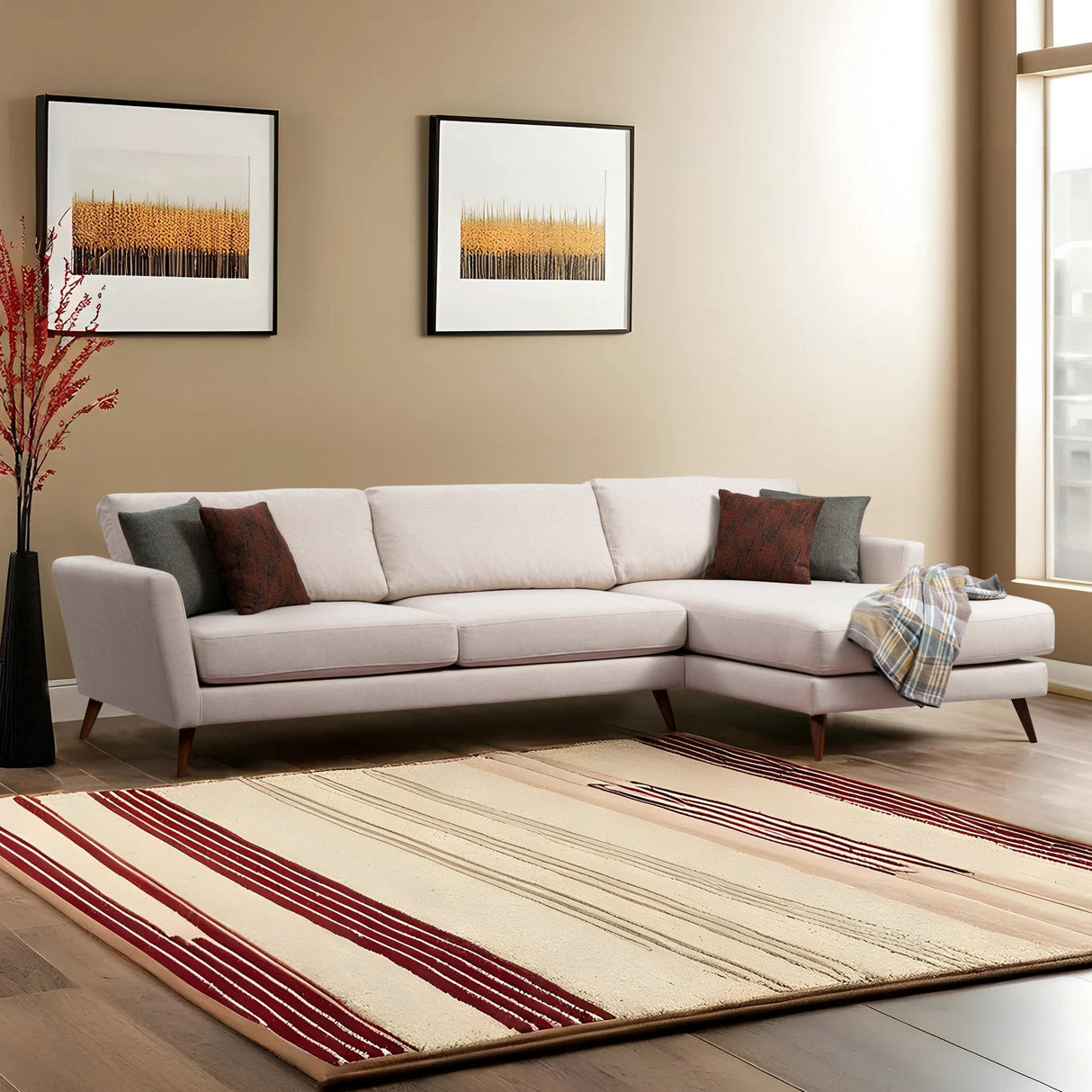 Canapé d'angle avec fonction couchage Droit Mayorka Beige Marron