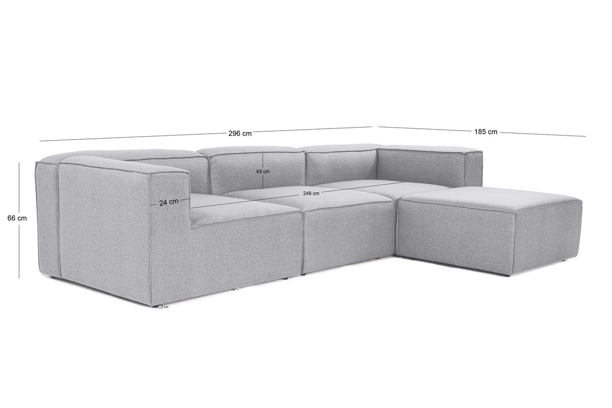 Modulaire bank 3-zits met hocker Fora grijs