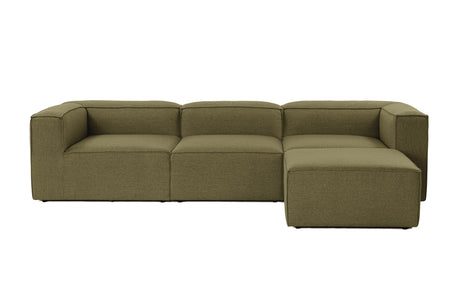 Canapé d'angle modulaire Fora avec pouf séparé en tissu lin - vert 