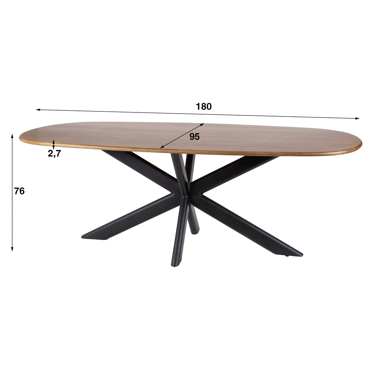 Deens Ovale Eettafel Cody Mangohout 180 cm