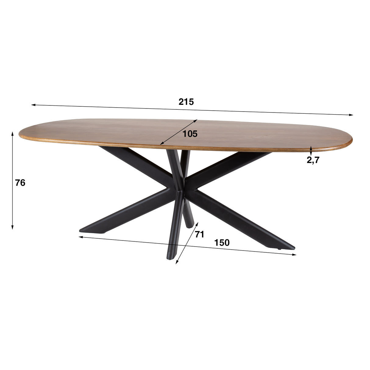 Deens Ovale Eettafel Cody Mangohout 215 cm