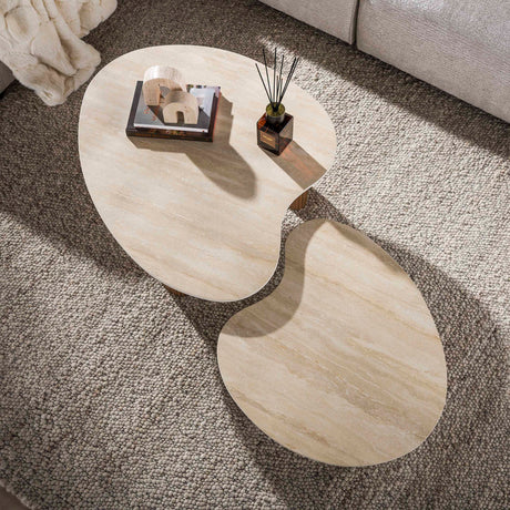 Lot de 2 tables basses bio Cruz - céramique travertin aspect bois de chêne nervuré