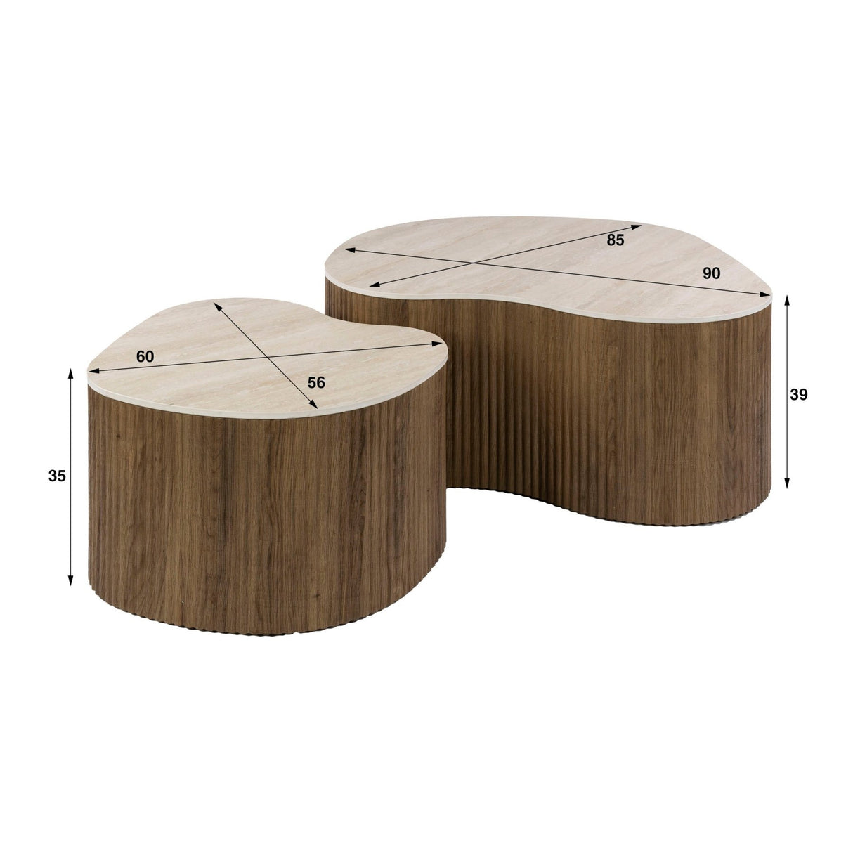 Lot de 2 tables basses bio Cruz bold - céramique travertin chêne aspect bois nervuré