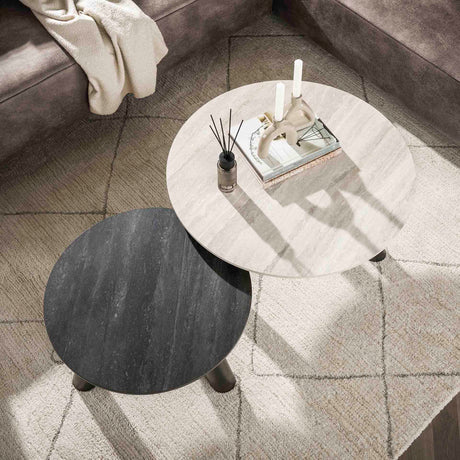 Moderne Faro Salontafel set van 2 Ø80 Keramik Travertin