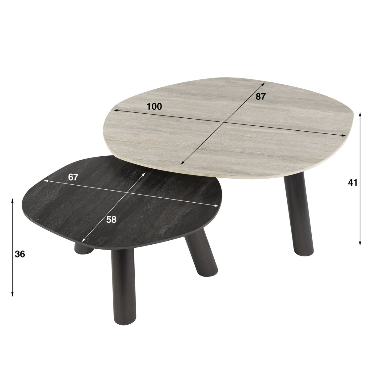 Moderne Faro Salontafel set van 2 Keramik Travertin 100x87 cm